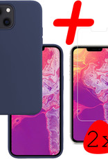 BASEY. Hoes Geschikt voor iPhone 13 Mini Hoesje Siliconen Back Cover Case Met 2x Screenprotector - Hoesje Geschikt voor iPhone 13 Mini Hoes Cover Hoesje - Donkerblauw