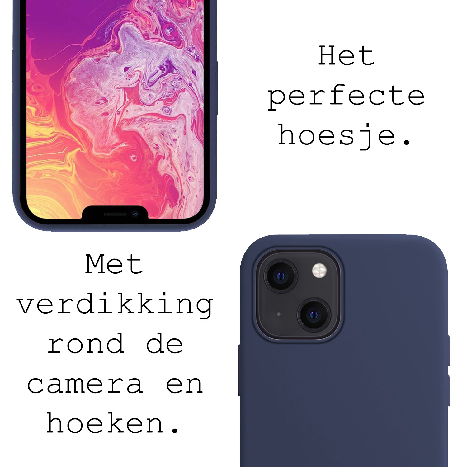 BASEY. Hoes Geschikt voor iPhone 13 Hoesje Siliconen Back Cover Case - Hoesje Geschikt voor iPhone 13 Hoes Cover Hoesje - Donkerblauw - 2 Stuks