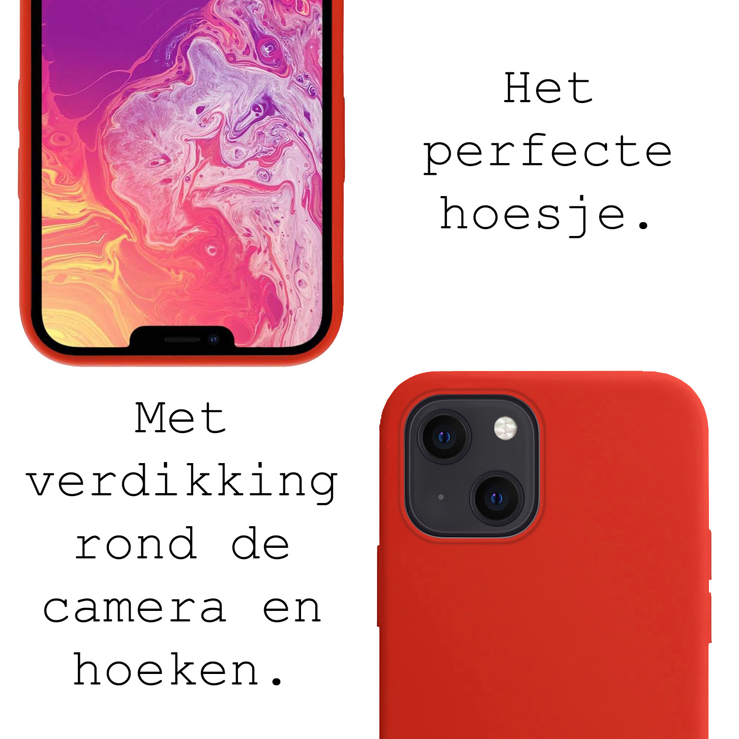 BASEY. Hoes Geschikt voor iPhone 13 Hoesje Siliconen Back Cover Case - Hoesje Geschikt voor iPhone 13 Hoes Cover Hoesje - Rood - 2 Stuks