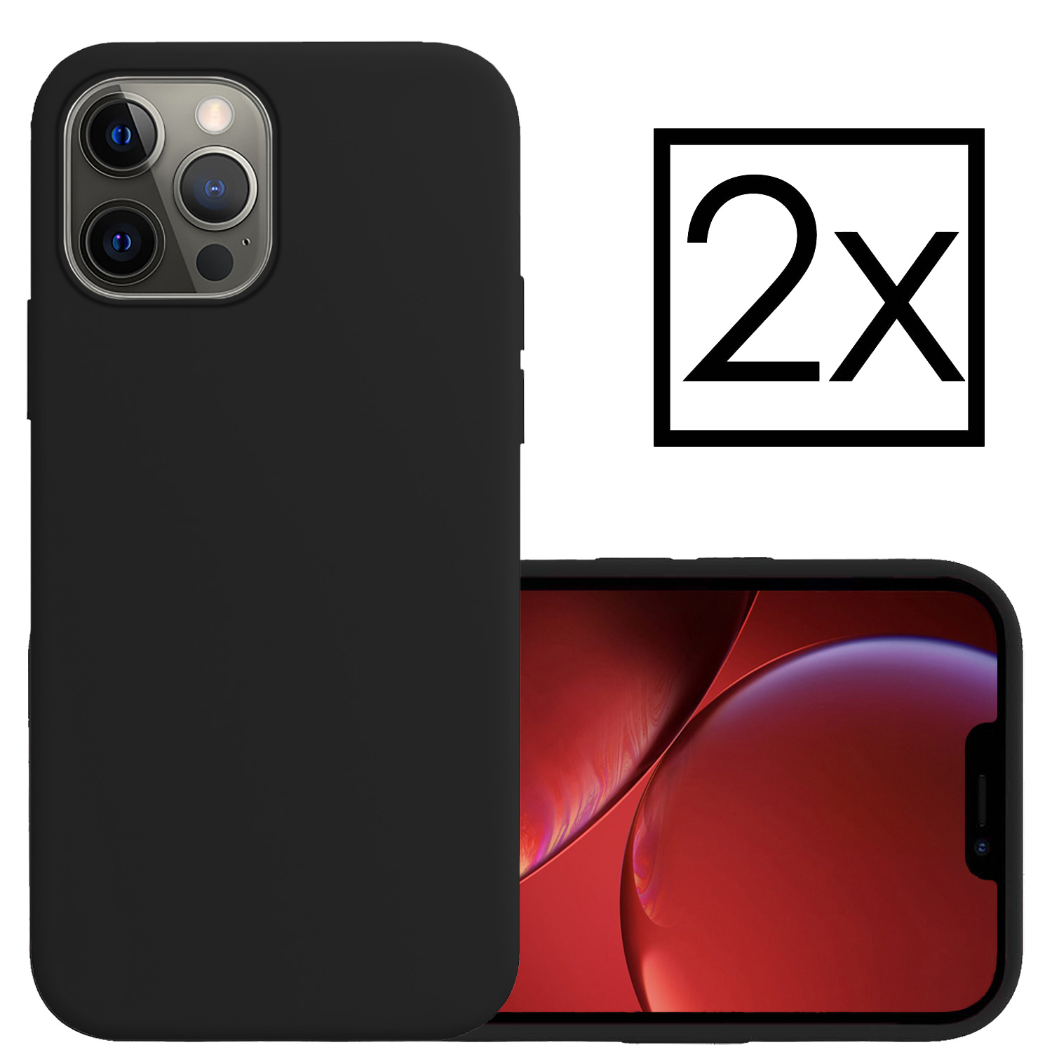 NoXx Hoes Geschikt voor iPhone 13 Pro Hoesje Cover Siliconen Back Case Hoes - Zwart - 2x