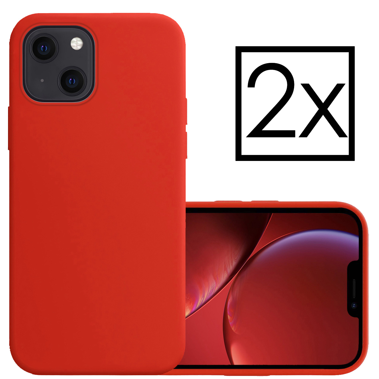 NoXx Hoes Geschikt voor iPhone 13 Hoesje Cover Siliconen Back Case Hoes - Rood - 2x