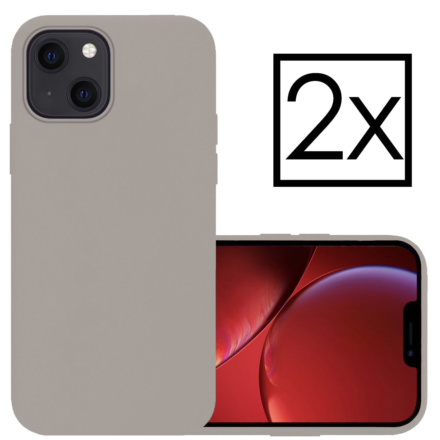 NoXx Hoes Geschikt voor iPhone 13 Hoesje Cover Siliconen Back Case Hoes - Grijs - 2x