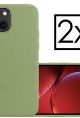 NoXx Hoes Geschikt voor iPhone 13 Mini Hoesje Cover Siliconen Back Case Hoes - Groen - 2x