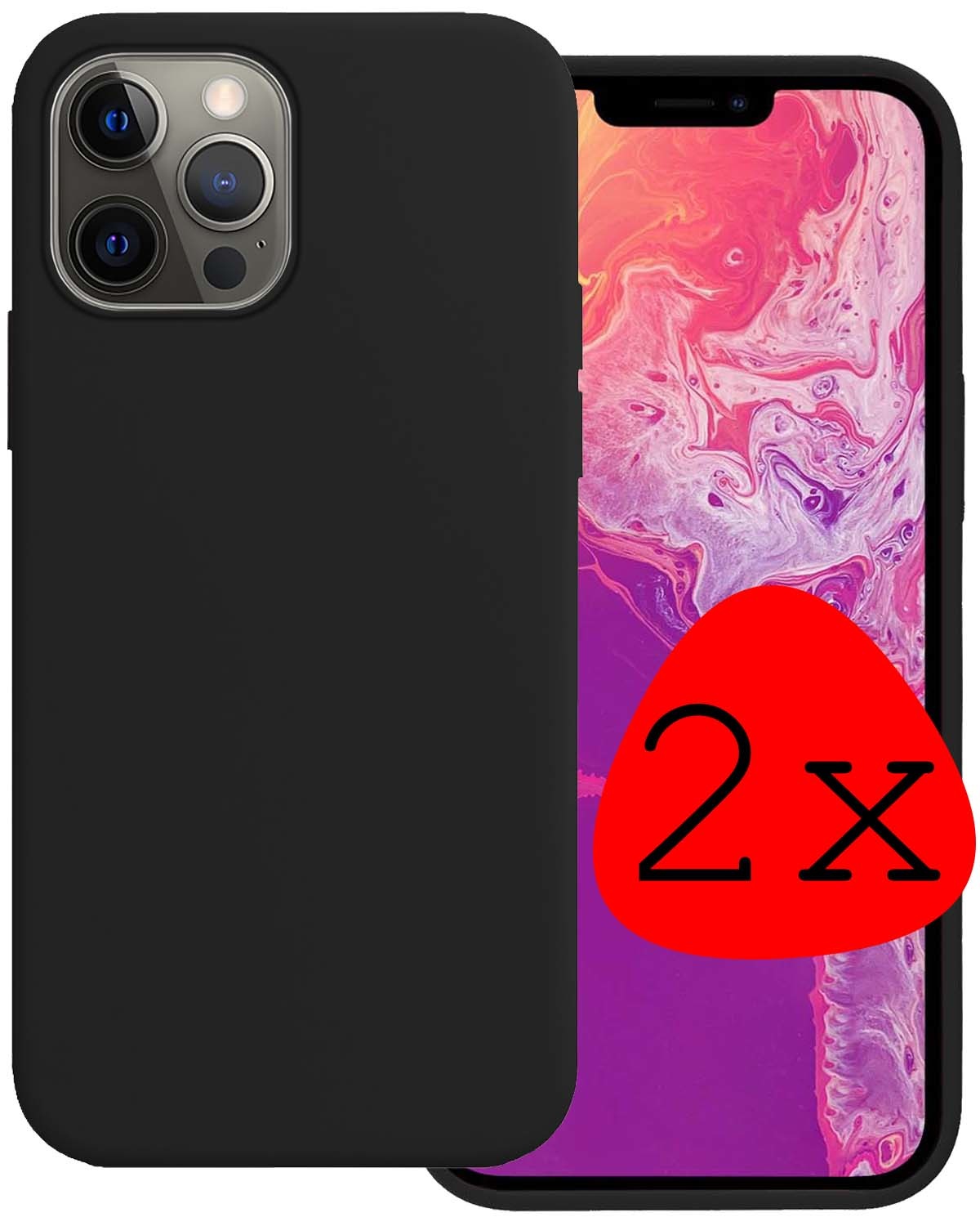 BASEY. Hoes Geschikt voor iPhone 13 Pro Max Hoesje Siliconen Back Cover Case - Hoesje Geschikt voor iPhone 13 Pro Max Hoes Cover Hoesje - Zwart - 2 Stuks