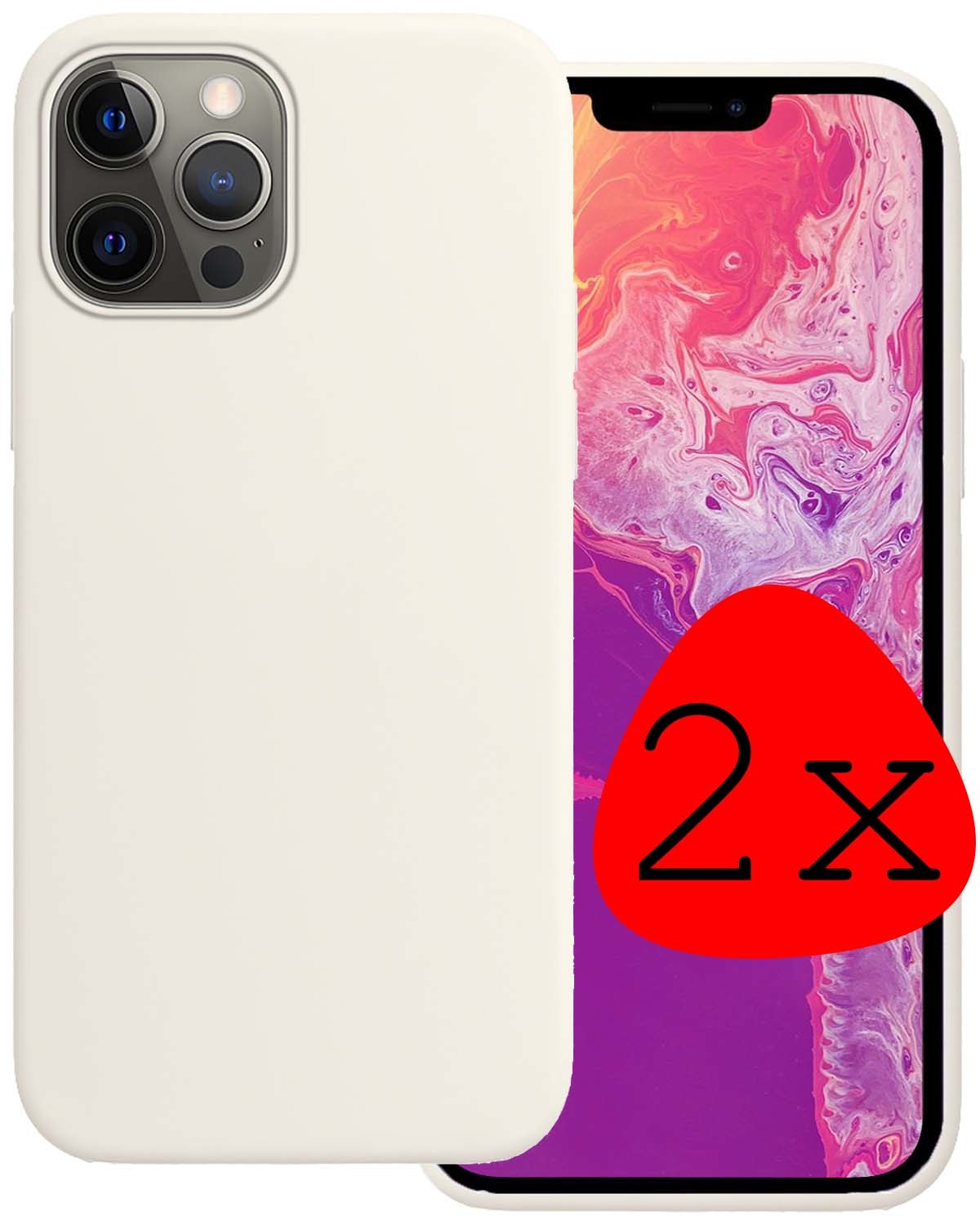 BASEY. Hoes Geschikt voor iPhone 13 Pro Hoesje Siliconen Back Cover Case - Hoesje Geschikt voor iPhone 13 Pro Hoes Cover Hoesje - Wit - 2 Stuks