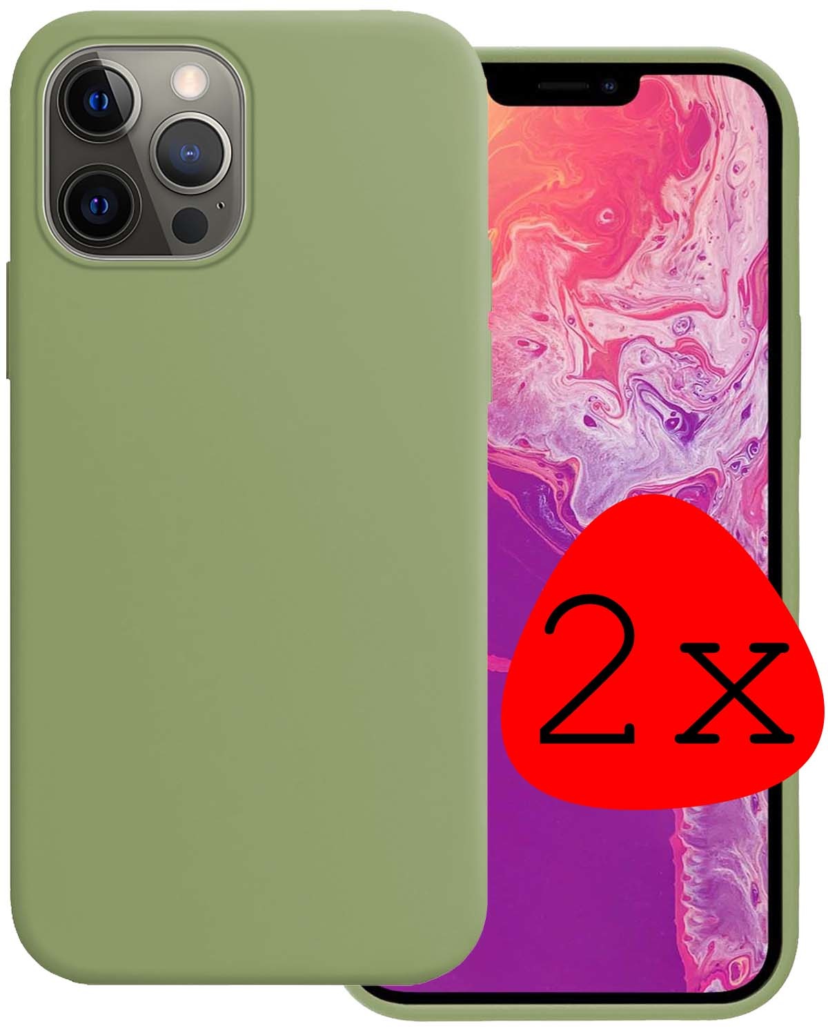 BASEY. Hoes Geschikt voor iPhone 13 Pro Hoesje Siliconen Back Cover Case - Hoesje Geschikt voor iPhone 13 Pro Hoes Cover Hoesje - Groen - 2 Stuks