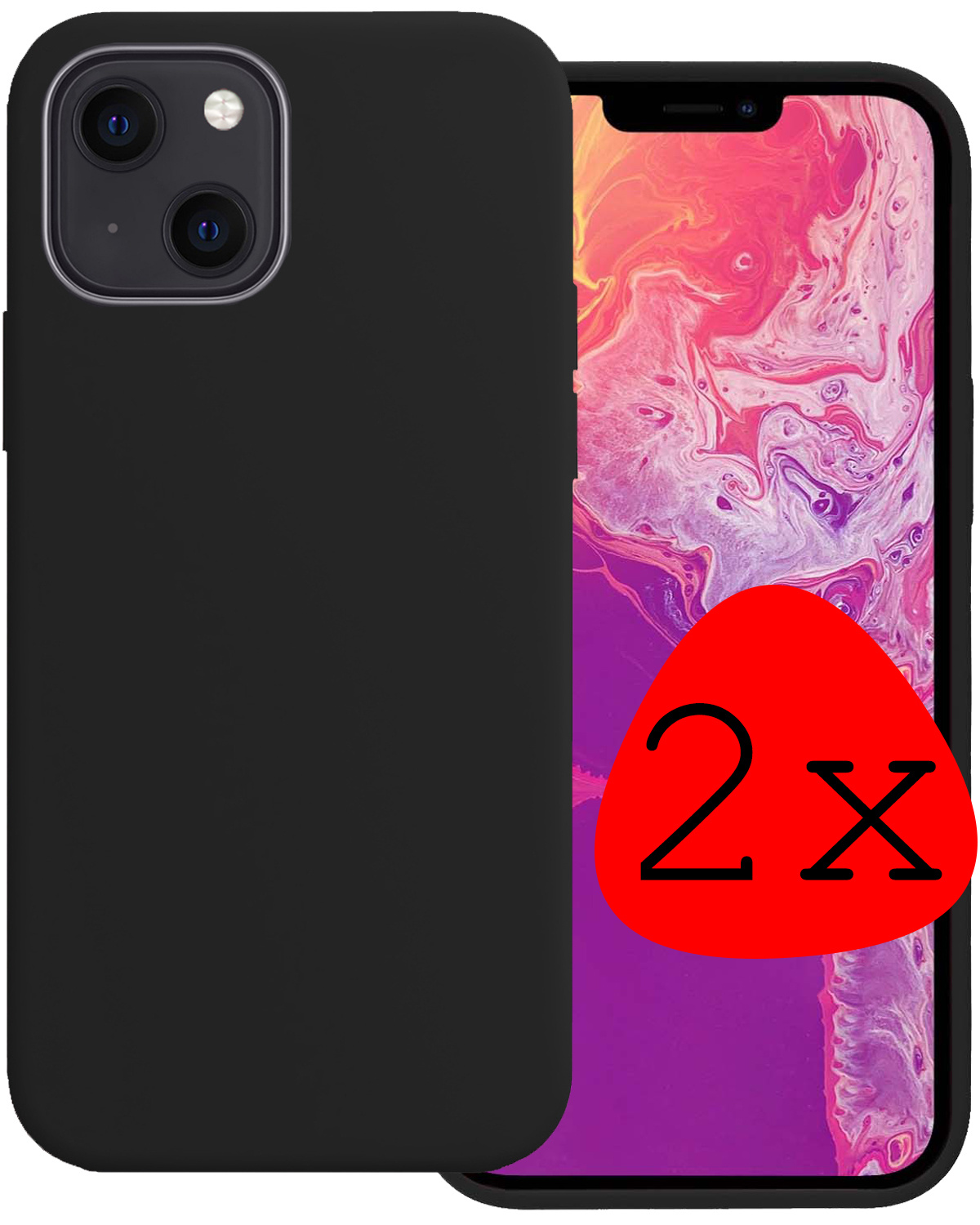 BASEY. Hoes Geschikt voor iPhone 13 Hoesje Siliconen Back Cover Case - Hoesje Geschikt voor iPhone 13 Hoes Cover Hoesje - Zwart - 2 Stuks