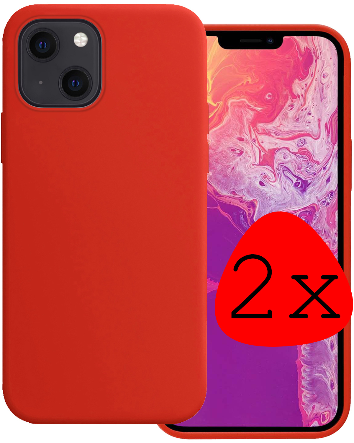 BASEY. Hoes Geschikt voor iPhone 13 Mini Hoesje Siliconen Back Cover Case - Hoesje Geschikt voor iPhone 13 Mini Hoes Cover Hoesje - Rood - 2 Stuks