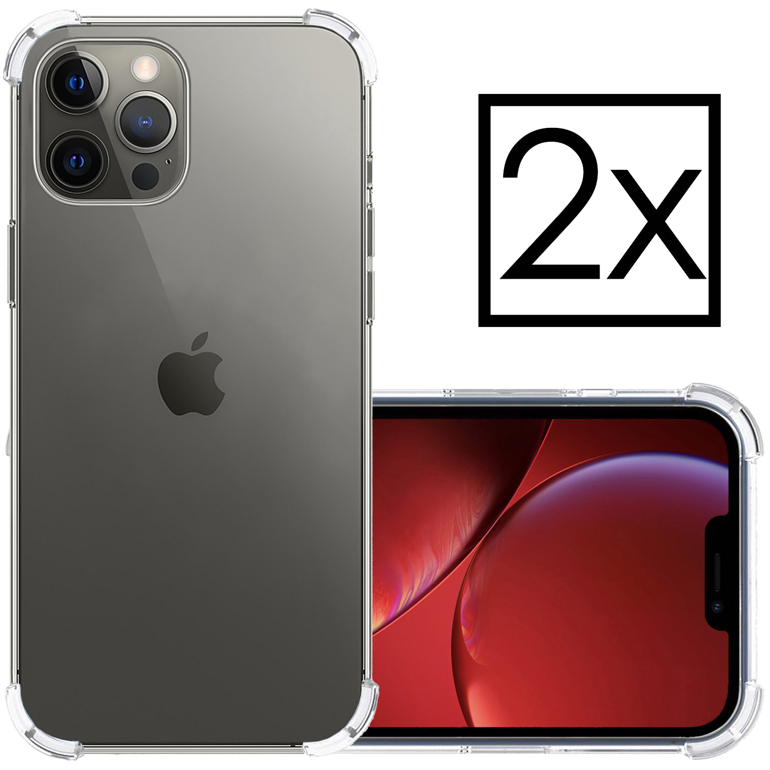 NoXx Hoes Geschikt voor iPhone 13 Pro Max Hoesje Siliconen Cover Shock Proof Back Case Shockproof Hoes - Transparant - 2x