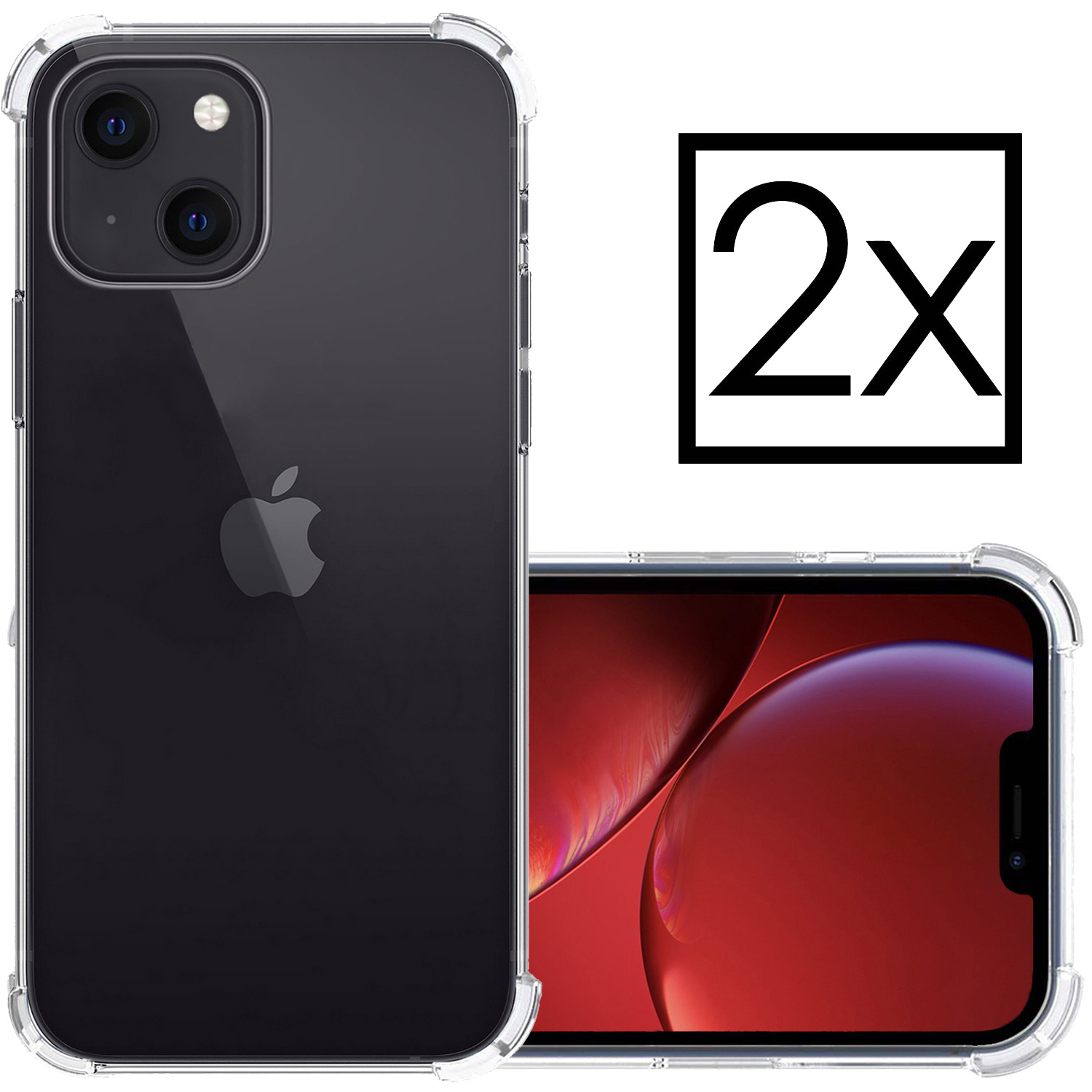 NoXx Hoes Geschikt voor iPhone 13 Hoesje Siliconen Cover Shock Proof Back Case Shockproof Hoes - Transparant - 2x