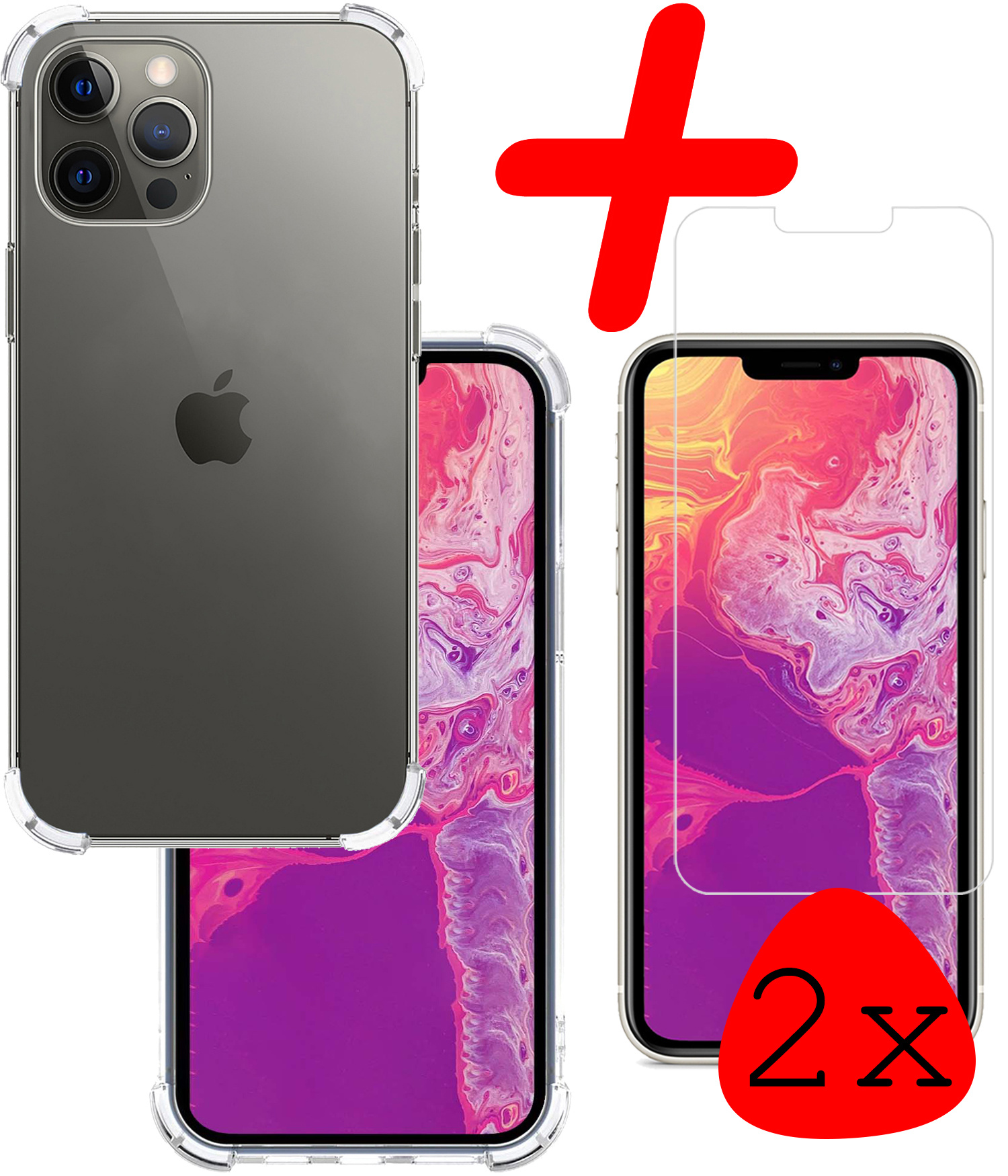 BASEY. Hoes Geschikt voor iPhone 13 Pro Hoesje Shock Proof Case Hoes Siliconen Met 2x Screenprotector - Hoesje Geschikt voor iPhone 13 Pro Hoes Cover Shockproof - Transparant