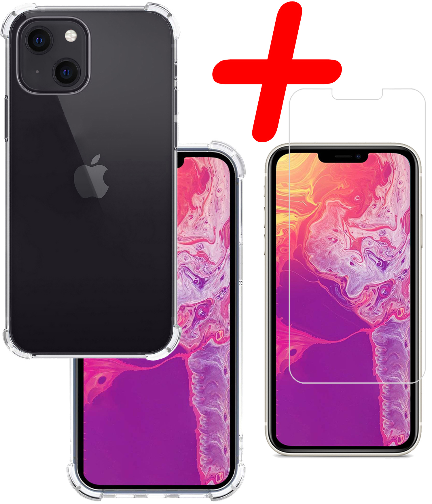 BASEY. Hoes Geschikt voor iPhone 13 Hoesje Shock Proof Case Hoes Siliconen Met Screenprotector - Hoesje Geschikt voor iPhone 13 Hoes Cover Shockproof - Transparant