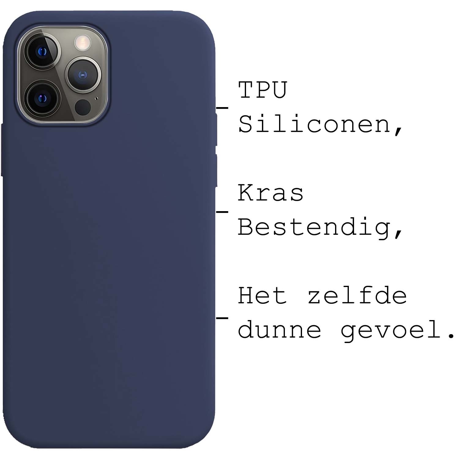 BASEY. Hoes Geschikt voor iPhone 13 Pro Hoesje Siliconen Back Cover Case Met 2x Screenprotector - Hoesje Geschikt voor iPhone 13 Pro Hoes Cover Hoesje - Donkerblauw