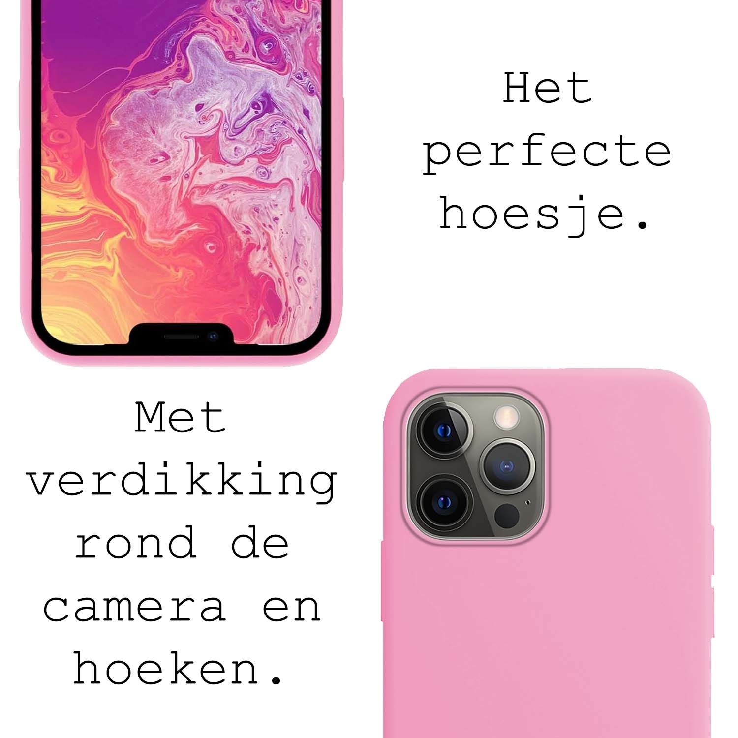 BASEY. Hoes Geschikt voor iPhone 13 Pro Hoesje Siliconen Back Cover Case Met 2x Screenprotector - Hoesje Geschikt voor iPhone 13 Pro Hoes Cover Hoesje - Lichtroze