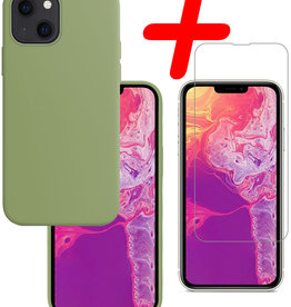 BASEY. BASEY. iPhone 13 Mini Hoesje Siliconen Met Screenprotector Met Dichte Notch - Groen
