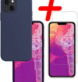 BASEY. BASEY. iPhone 13 Hoesje Siliconen Met Screenprotector Met Dichte Notch - Donkerblauw