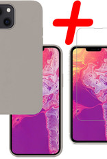 BASEY. Hoes Geschikt voor iPhone 13 Hoesje Siliconen Back Cover Case Met Screenprotector - Hoesje Geschikt voor iPhone 13 Hoes Cover Hoesje - Grijs