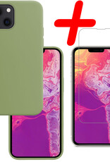 BASEY. Hoes Geschikt voor iPhone 13 Hoesje Siliconen Back Cover Case Met Screenprotector - Hoesje Geschikt voor iPhone 13 Hoes Cover Hoesje - Groen