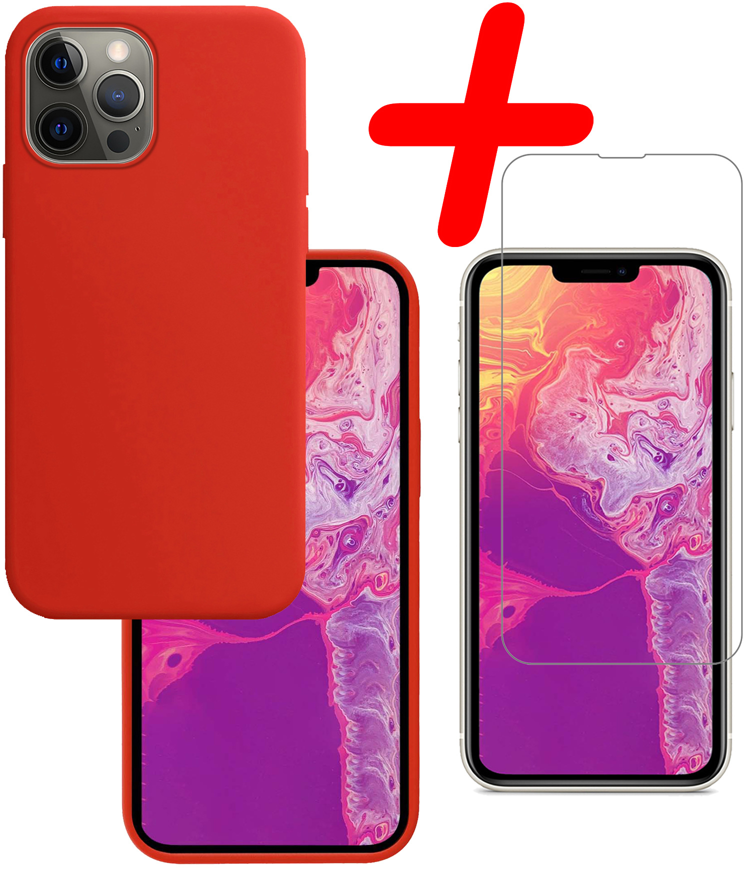 BASEY. Hoes Geschikt voor iPhone 13 Pro Hoesje Siliconen Back Cover Case Met Screenprotector - Hoesje Geschikt voor iPhone 13 Pro Hoes Cover Hoesje - Rood