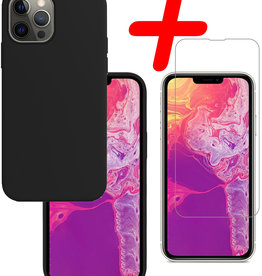 BASEY. BASEY. iPhone 13 Pro Hoesje Siliconen Met Screenprotector Met Dichte Notch - Zwart