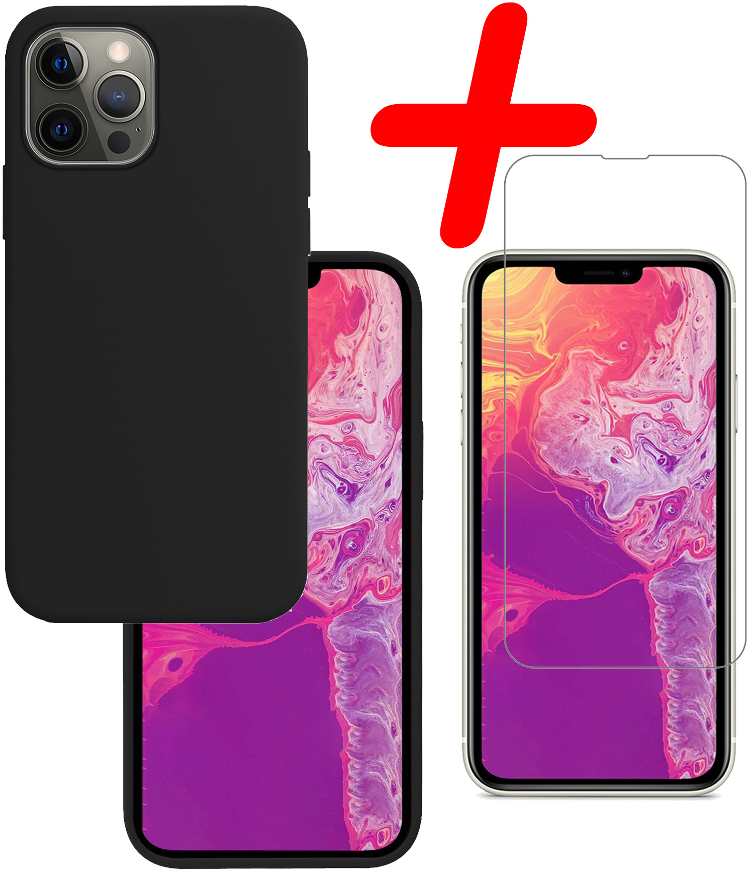 BASEY. Hoes Geschikt voor iPhone 13 Pro Hoesje Siliconen Back Cover Case Met Screenprotector - Hoesje Geschikt voor iPhone 13 Pro Hoes Cover Hoesje - Zwart