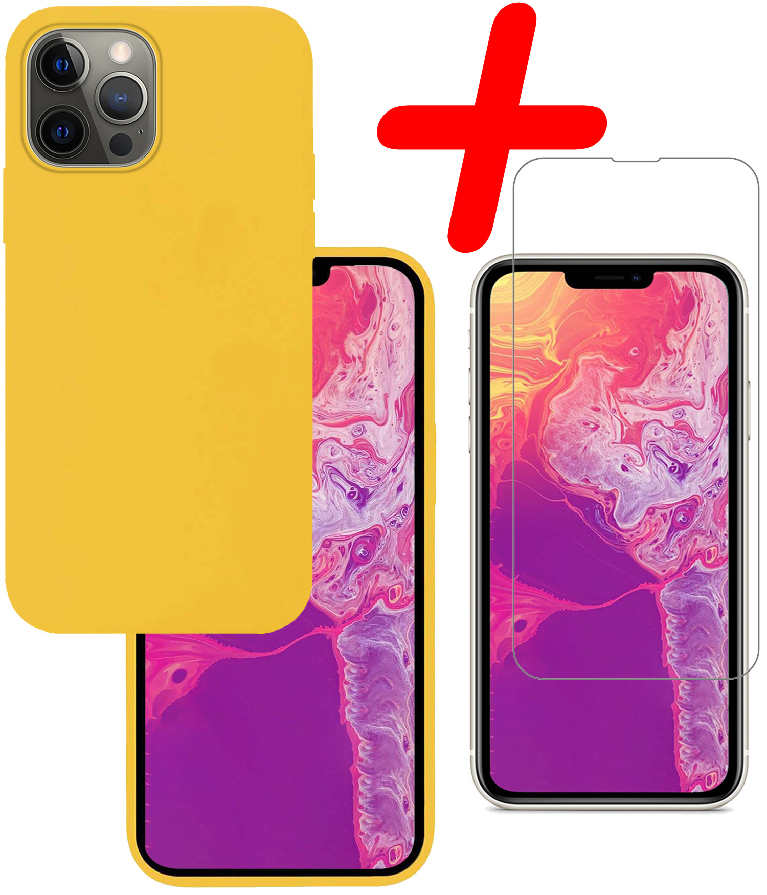 BASEY. Hoes Geschikt voor iPhone 13 Pro Max Hoesje Siliconen Back Cover Case Met Screenprotector - Hoesje Geschikt voor iPhone 13 Pro Max Hoes Cover Hoesje - Geel