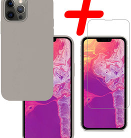 BASEY. BASEY. iPhone 13 Pro Max Hoesje Siliconen Met Screenprotector Met Dichte Notch - Grijs