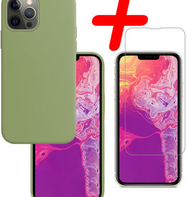 BASEY. BASEY. iPhone 13 Pro Max Hoesje Siliconen Met Screenprotector Met Dichte Notch - Groen