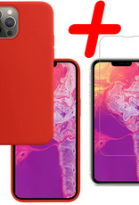 BASEY. Hoes Geschikt voor iPhone 13 Pro Max Hoesje Siliconen Back Cover Case Met Screenprotector - Hoesje Geschikt voor iPhone 13 Pro Max Hoes Cover Hoesje - Rood