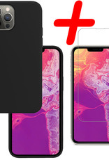 BASEY. Hoes Geschikt voor iPhone 13 Pro Max Hoesje Siliconen Back Cover Case Met Screenprotector - Hoesje Geschikt voor iPhone 13 Pro Max Hoes Cover Hoesje - Zwart