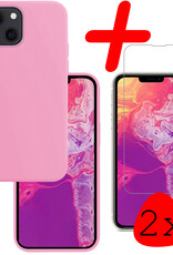BASEY. Hoes Geschikt voor iPhone 13 Mini Hoesje Siliconen Back Cover Case Met 2x Screenprotector - Hoesje Geschikt voor iPhone 13 Mini Hoes Cover Hoesje - Lichtroze