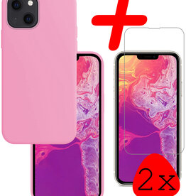 BASEY. BASEY. iPhone 13 Hoesje Siliconen Met 2x Screenprotector Met Dichte Notch - Lichtroze