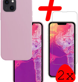 BASEY. BASEY. iPhone 13 Hoesje Siliconen Met 2x Screenprotector Met Dichte Notch - Lila