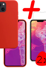 BASEY. Hoes Geschikt voor iPhone 13 Mini Hoesje Siliconen Back Cover Case Met 2x Screenprotector - Hoesje Geschikt voor iPhone 13 Mini Hoes Cover Hoesje - Rood