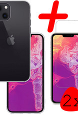 BASEY. Hoes Geschikt voor iPhone 13 Mini Hoesje Siliconen Back Cover Case Met 2x Screenprotector - Hoesje Geschikt voor iPhone 13 Mini Hoes Cover Hoesje - Transparant