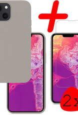 BASEY. Hoes Geschikt voor iPhone 13 Hoesje Siliconen Back Cover Case Met 2x Screenprotector - Hoesje Geschikt voor iPhone 13 Hoes Cover Hoesje - Grijs