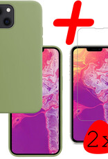 BASEY. Hoes Geschikt voor iPhone 13 Hoesje Siliconen Back Cover Case Met 2x Screenprotector - Hoesje Geschikt voor iPhone 13 Hoes Cover Hoesje - Groen