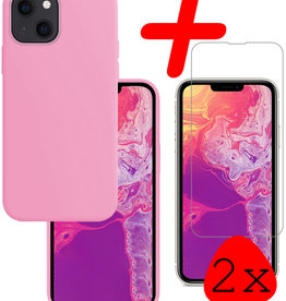 BASEY. BASEY. iPhone 13 Hoesje Siliconen Met 2x Screenprotector Met Dichte Notch - Lichtroze