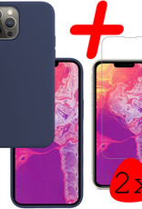 BASEY. Hoes Geschikt voor iPhone 13 Pro Hoesje Siliconen Back Cover Case Met 2x Screenprotector - Hoesje Geschikt voor iPhone 13 Pro Hoes Cover Hoesje - Donkerblauw