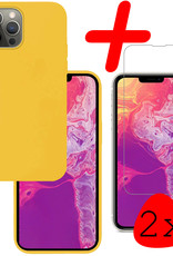 BASEY. Hoes Geschikt voor iPhone 13 Pro Hoesje Siliconen Back Cover Case Met 2x Screenprotector - Hoesje Geschikt voor iPhone 13 Pro Hoes Cover Hoesje - Geel