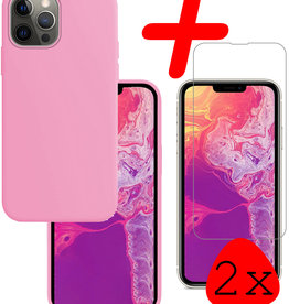 BASEY. BASEY. iPhone 13 Hoesje Siliconen Met 2x Screenprotector Met Dichte Notch - Lichtroze