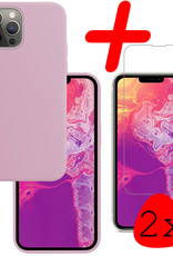 BASEY. Hoes Geschikt voor iPhone 13 Pro Hoesje Siliconen Back Cover Case Met 2x Screenprotector - Hoesje Geschikt voor iPhone 13 Pro Hoes Cover Hoesje - Lila