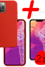 BASEY. Hoes Geschikt voor iPhone 13 Pro Hoesje Siliconen Back Cover Case Met 2x Screenprotector - Hoesje Geschikt voor iPhone 13 Pro Hoes Cover Hoesje - Rood
