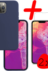 BASEY. Hoes Geschikt voor iPhone 13 Pro Max Hoesje Siliconen Back Cover Case Met 2x Screenprotector - Hoesje Geschikt voor iPhone 13 Pro Max Hoes Cover Hoesje - Donkerblauw