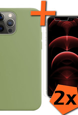 Nomfy Hoesje Geschikt voor iPhone 13 Pro Max Hoesje Siliconen Cover Case Met 2x Screenprotector - Hoes Geschikt voor iPhone 13 Pro Max Hoes Back Case - Groen
