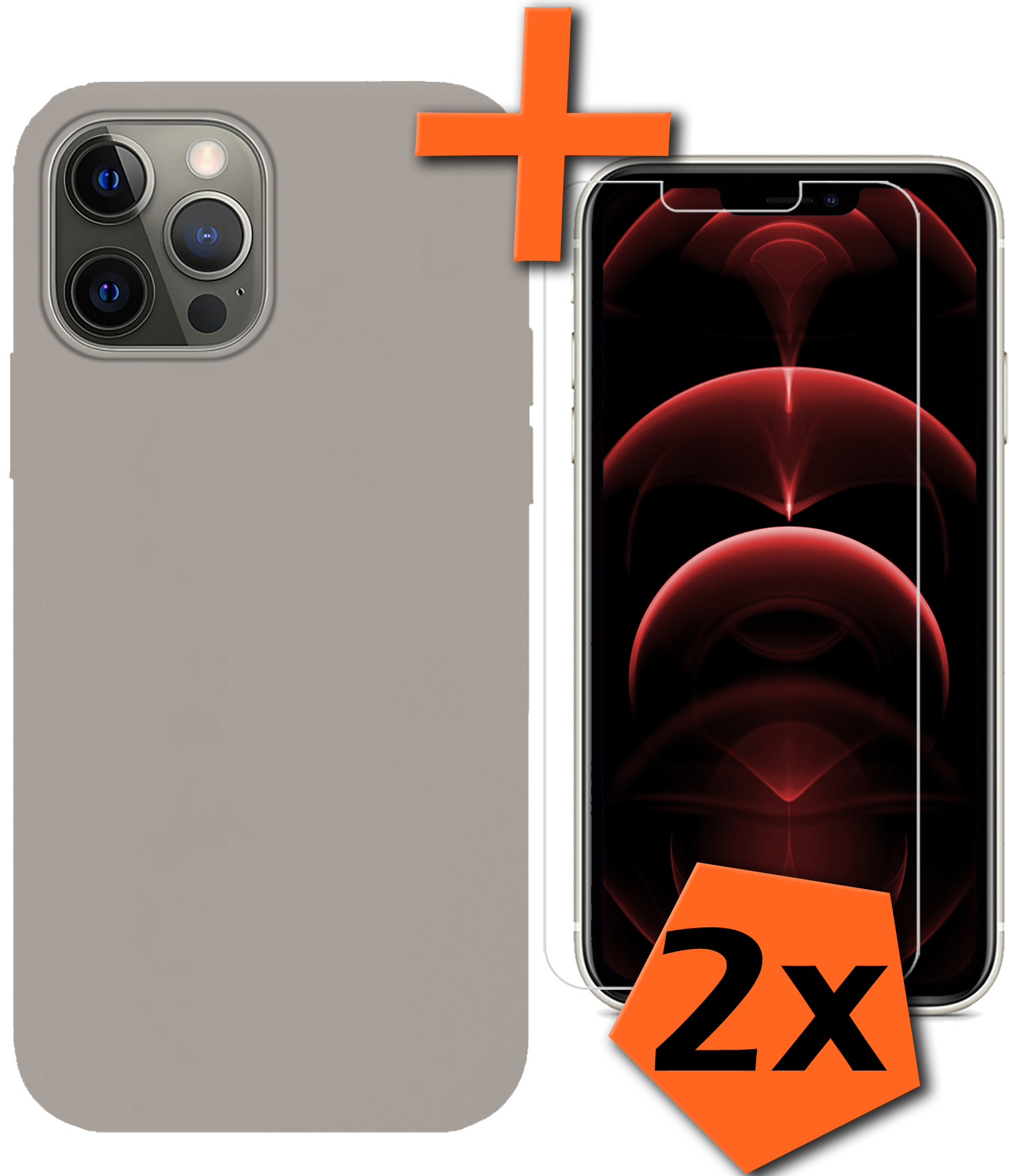Nomfy Hoesje Geschikt voor iPhone 13 Pro Max Hoesje Siliconen Cover Case Met 2x Screenprotector - Hoes Geschikt voor iPhone 13 Pro Max Hoes Back Case - Grijs