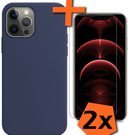Nomfy Nomfy iPhone 13 Hoesje Siliconen Met 2x Screenprotector Met Dichte Notch - Donkerblauw
