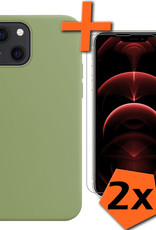 Nomfy Hoesje Geschikt voor iPhone 13 Hoesje Siliconen Cover Case Met 2x Screenprotector - Hoes Geschikt voor iPhone 13 Hoes Back Case - Groen