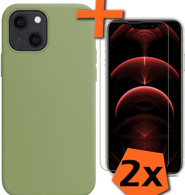Nomfy Nomfy iPhone 13 Hoesje Siliconen Met 2x Screenprotector Met Dichte Notch - Groen