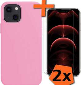 Nomfy Nomfy iPhone 13 Hoesje Siliconen Met 2x Screenprotector Met Dichte Notch - Lichtroze